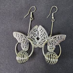 Silver tone dangle drop hook earing butterfly dainty earring for date night